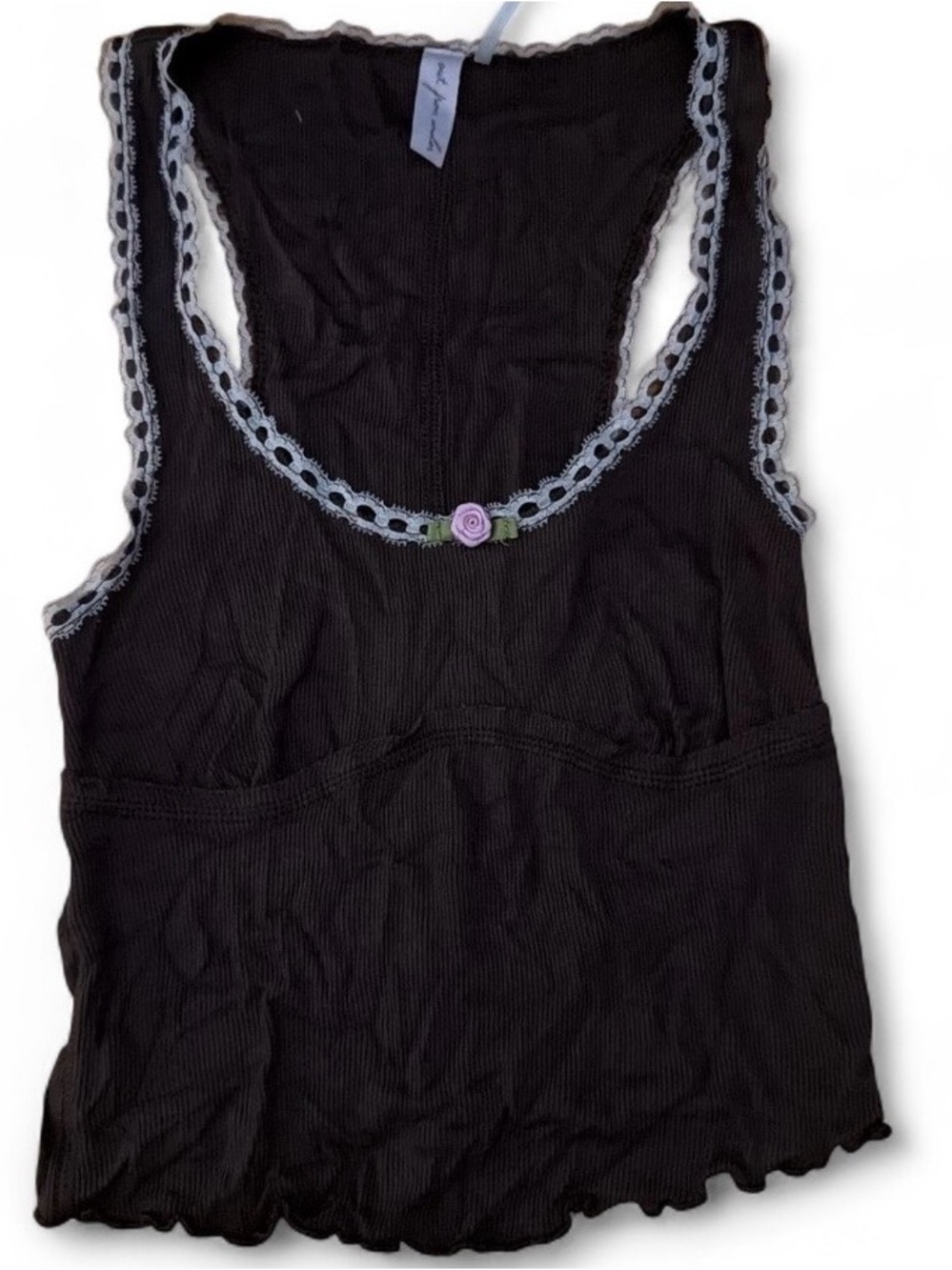 Urban Outfitters Brown Ribbed Tank with Lace and Dainty Rose